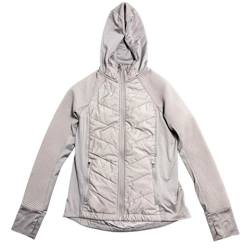 Quilted Hooded Jacket Womens Small Mauve Pink‎ Zip Front Thumbholes Puffer